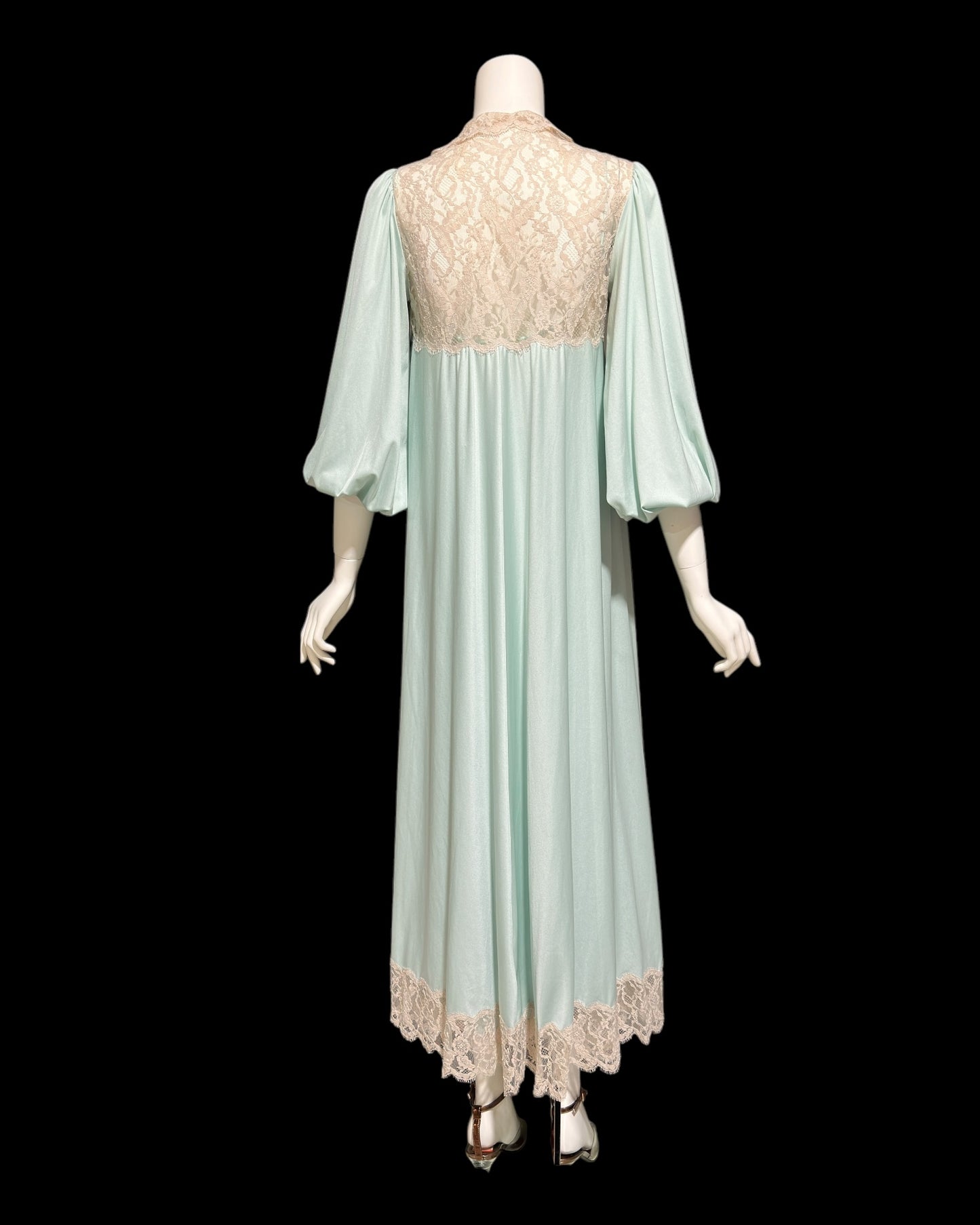 CLAIRE SANDRA Lucie Ann, Neiman Marcus, 1960s vintage nightgown robe set, seafoam green peignoir set, slip dress and housecoat