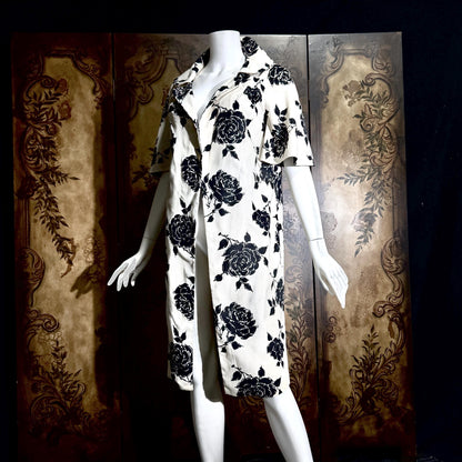 Vintage 1950s evening coat, ROBERT GOULD Floral Linen weight duster opera coat