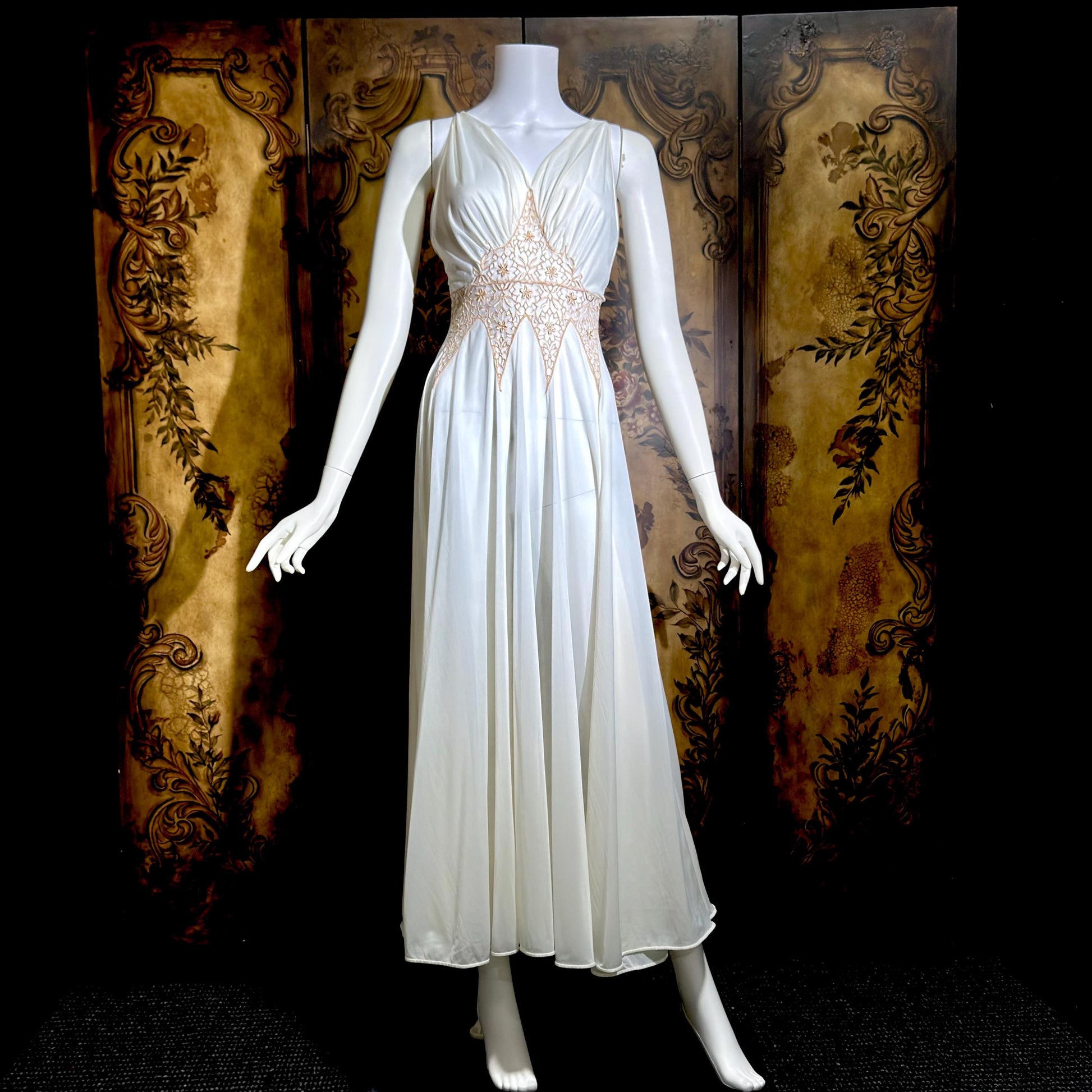 ROGERS vintage 1950s nightgown slip dress, white gold goddess lingerie gown