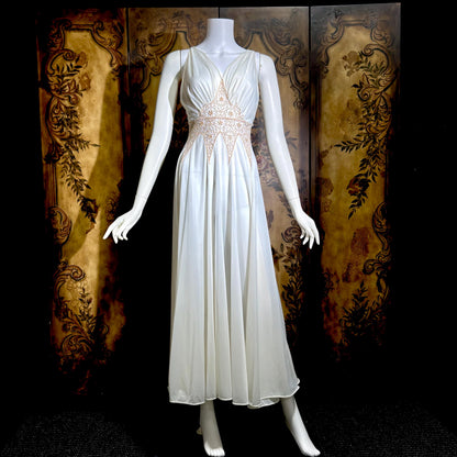 ROGERS vintage 1950s nightgown slip dress, white gold goddess lingerie gown