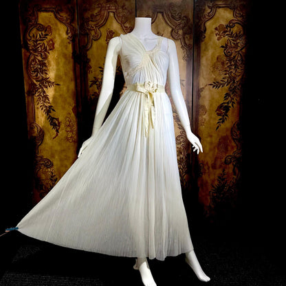 ROGERS vintage 1950s nightgown slip dress, white pleated Aphrodite Grecian Goddess lingerie gown