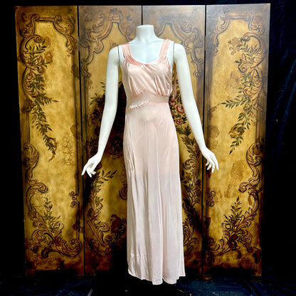Rhythm Romancer vintage 1930s Nightgown Slip Dress, Baby pink night lingerie dress