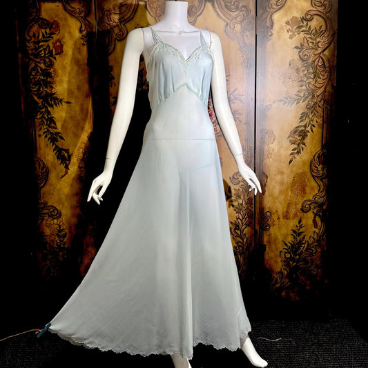 SAAB vintage 1940s nightgown slip dress, I.MAGNIN palest blue full length lingerie dress