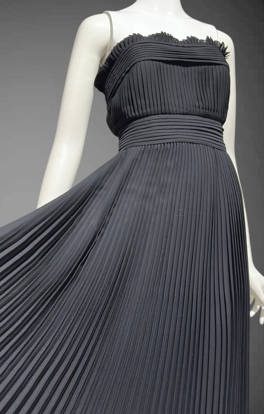 PILAR ROSSI COUTURE evening dress, vintage 1990s strapless pleated black gown