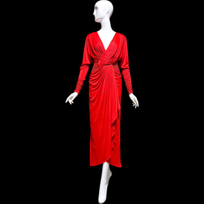 TADASHI Vintage evening dress gown, 1980s glam red sequin sarong gown