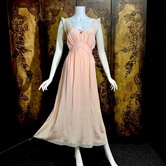 TROUSSEAU vintage 1940s nightgown slip dress, by Terris Rayon Pink lingerie dress