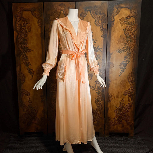vintage 1940s Dressing Gown Robe, TULA Frederick Nelson Peach Rayon Lingerie Housecoat