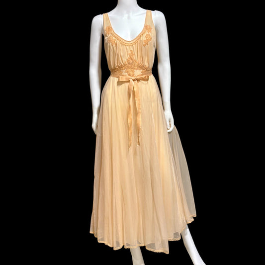 VAN RAALTE Vintage nightgown slip dress, 1960s Peachy Caramel Chiffon Lingerie dress