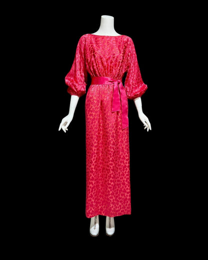 VICTOR COSTA, vintage 1970s evening dress, Hot Pink cowl back gown