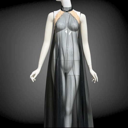 Vintage nightgown sip dress, 1960s Completely sheer high neck black backless lingerie dress