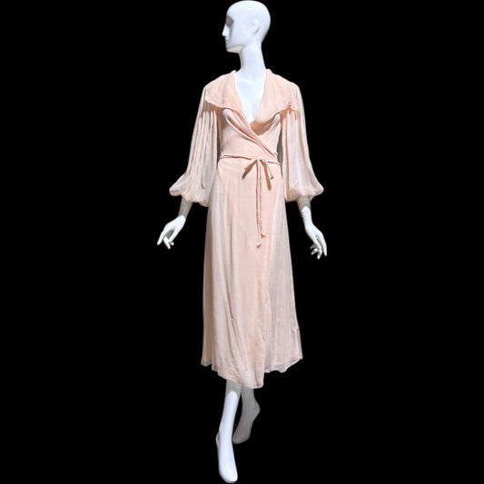 W.E.WALSH, Vintage 1930s dressing gown robe, pink silk chiffon housecoat