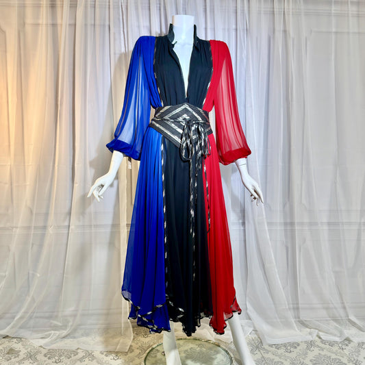 WAYNE CLARK Vintage 1980s Evening Cocktail dress, Color block chiffon party dress