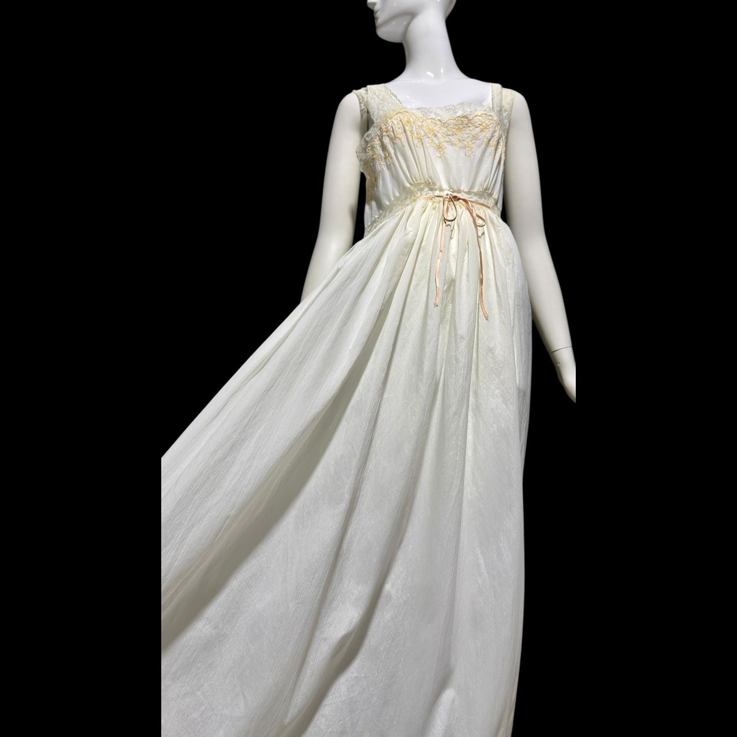 BY IRIS vintage 1940s Nightgown slip dress, Lord & Taylor embroidered white nylon lingerie dress