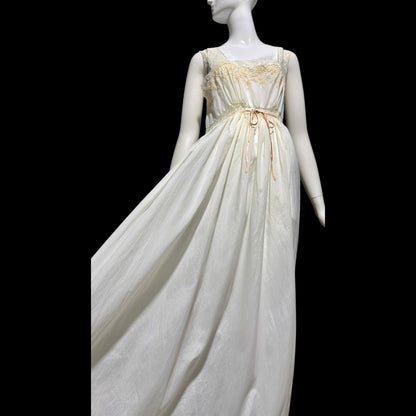 BY IRIS vintage 1940s Nightgown slip dress, Lord & Taylor embroidered white nylon lingerie dress