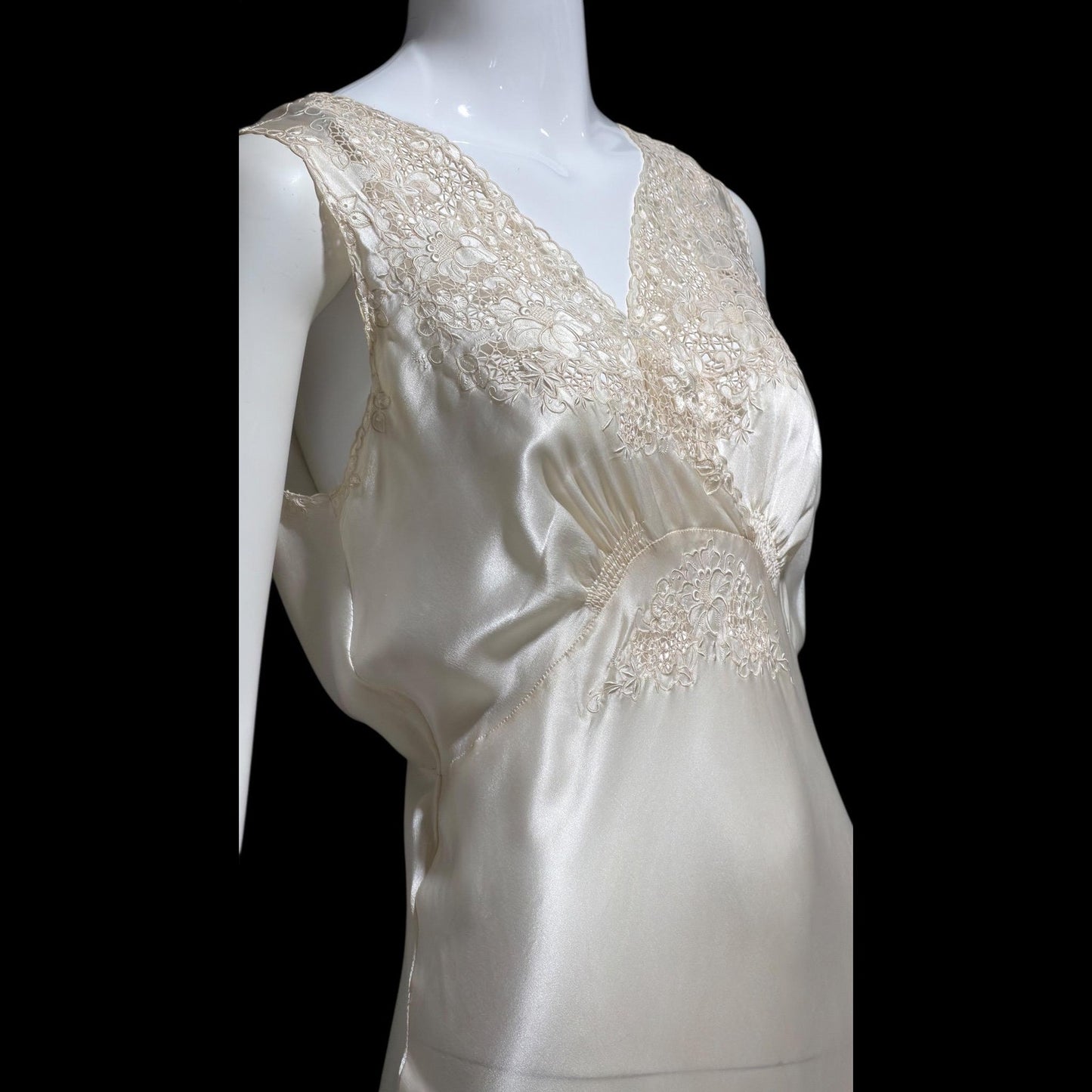 PEONY vintage 1950s Silk Nightgown Slip Dress: SHANGHAI Embroidered White Bridal Lingerie dress