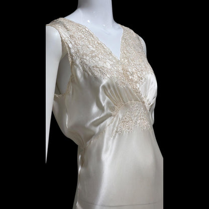 PEONY vintage 1950s Silk Nightgown Slip Dress: SHANGHAI Embroidered White Bridal Lingerie dress