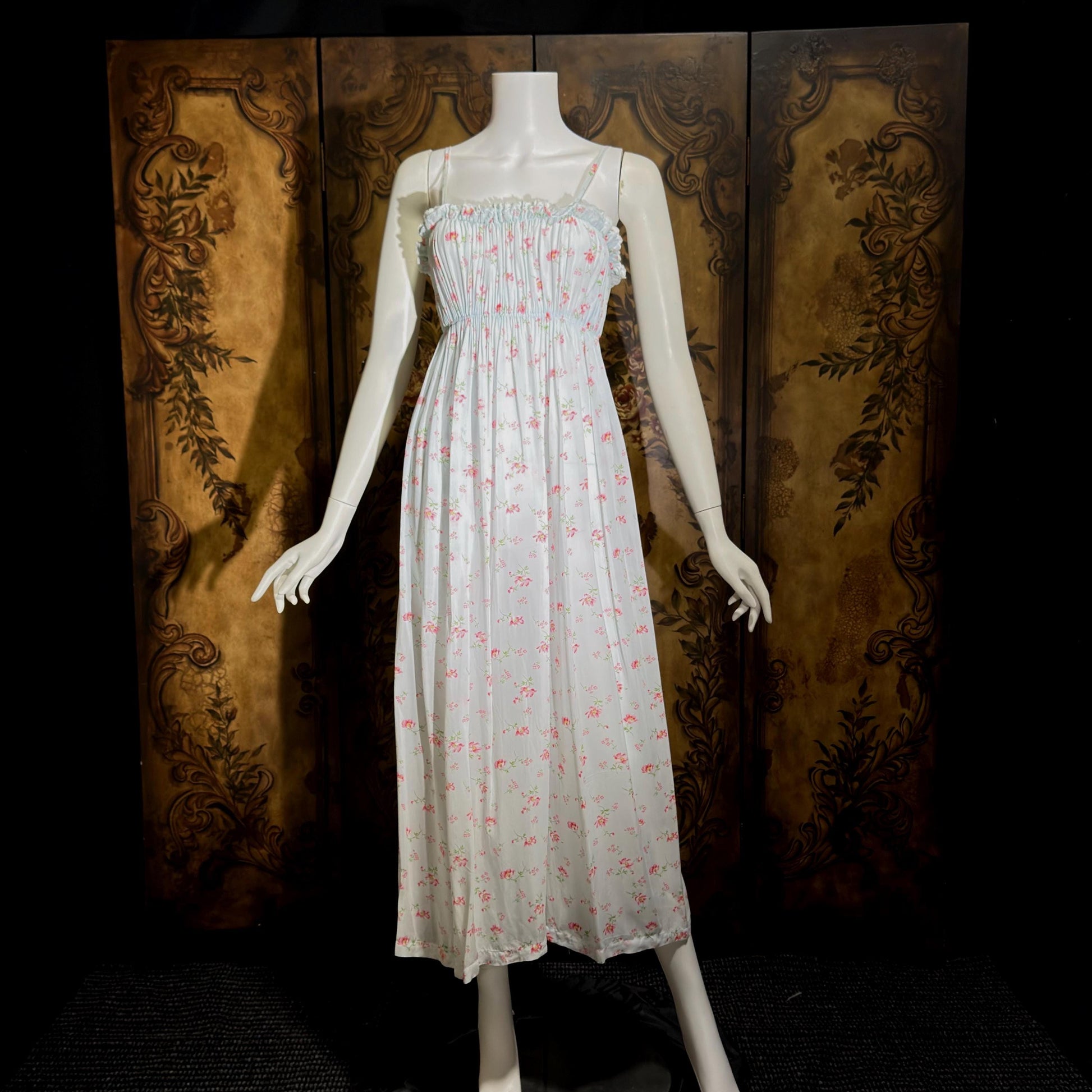 by IRIS, 1940s vintage Nightgown slip dress, Sylvia Pedlar, Babydoll floral print Lingerie dress