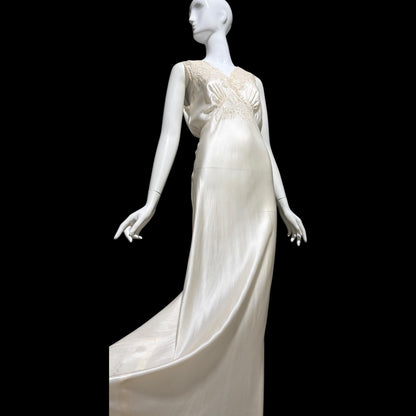 PEONY vintage 1950s Silk Nightgown Slip Dress: SHANGHAI Embroidered White Bridal Lingerie dress