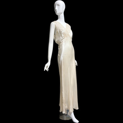PEONY vintage 1950s Silk Nightgown Slip Dress: SHANGHAI Embroidered White Bridal Lingerie dress