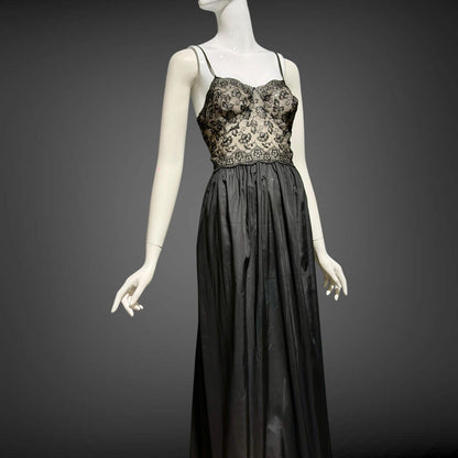 EYEFUL Vintage nightgown robe set, 1950s peignoir set, sheer black Old Hollywood lingerie dress