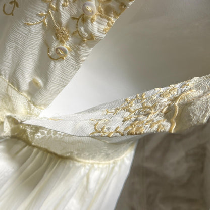 BY IRIS vintage 1940s Nightgown slip dress, Lord & Taylor embroidered white nylon lingerie dress