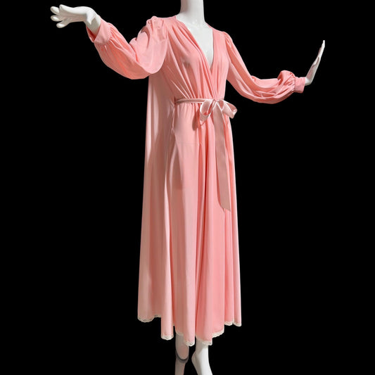 CLAIRE SANDRA Lucie Ann, vintage 1960s dressing gown robe, pink hostess dress peignoir, grecian goddess house dress