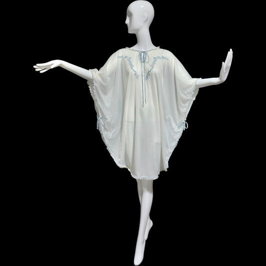 COUTURE INTERNATIONALE Pedro Rodriguez, vintage 1960s caftan robe, sheer double layer chiffon white poncho cape loungewear