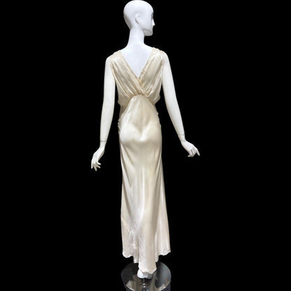 PEONY vintage 1950s Silk Nightgown Slip Dress: SHANGHAI Embroidered White Bridal Lingerie dress