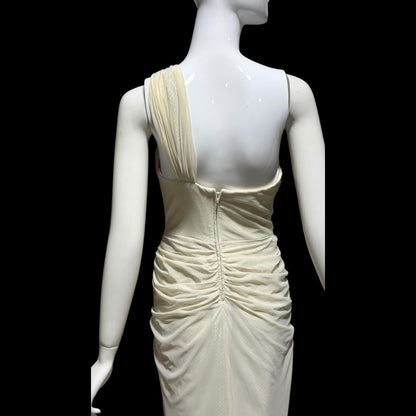TADASHI Vintage evening dress gown, 1980s Grecian bodycon white ruched gown