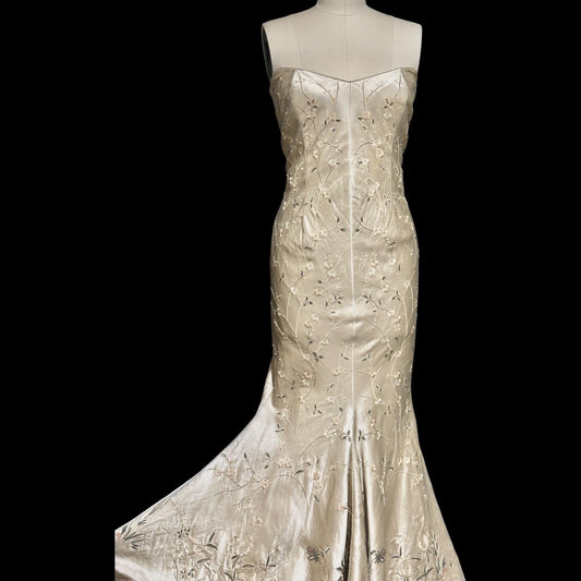 EAVIS & BROWN vintage 1990s evening dress, Beaded all silk strapless mermaid slip dress