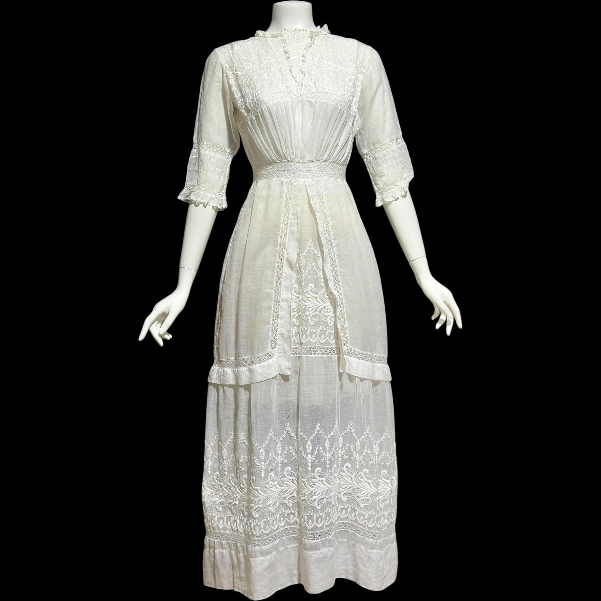 1900s Antique Victorian wedding dress, vintage white batiste cotton gown, Edwardian bride