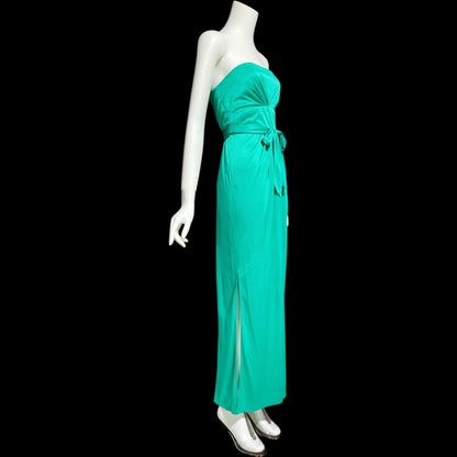 ESTEVEZ evening dress, vintage 1970s teal green jersey knit gown, Studio 54 cocktail disco party dress