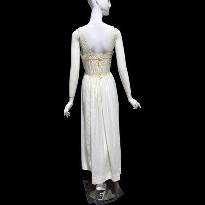 BY IRIS vintage 1940s Nightgown slip dress, Lord & Taylor embroidered white nylon lingerie dress