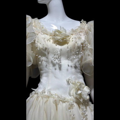 ST PUCCHI vintage 1980s wedding dress gown, Ivory Fairytale ball gown, 100% Thai silk