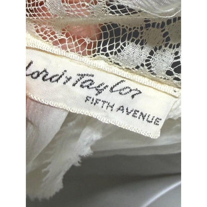 BY IRIS vintage 1940s Nightgown slip dress, Lord & Taylor embroidered white nylon lingerie dress