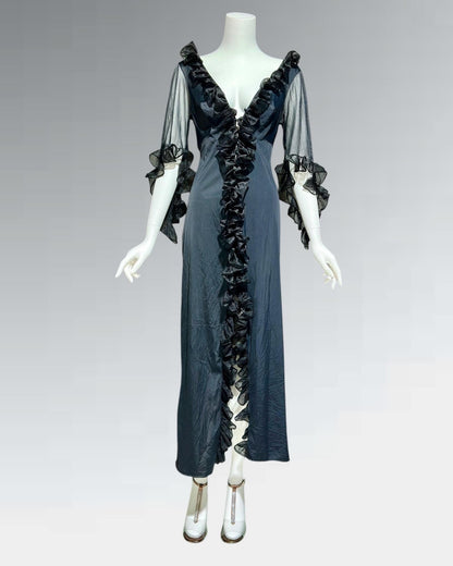 GLYDONS, vintage 1970s nightgown dress, Black sheer see through vampy house dress