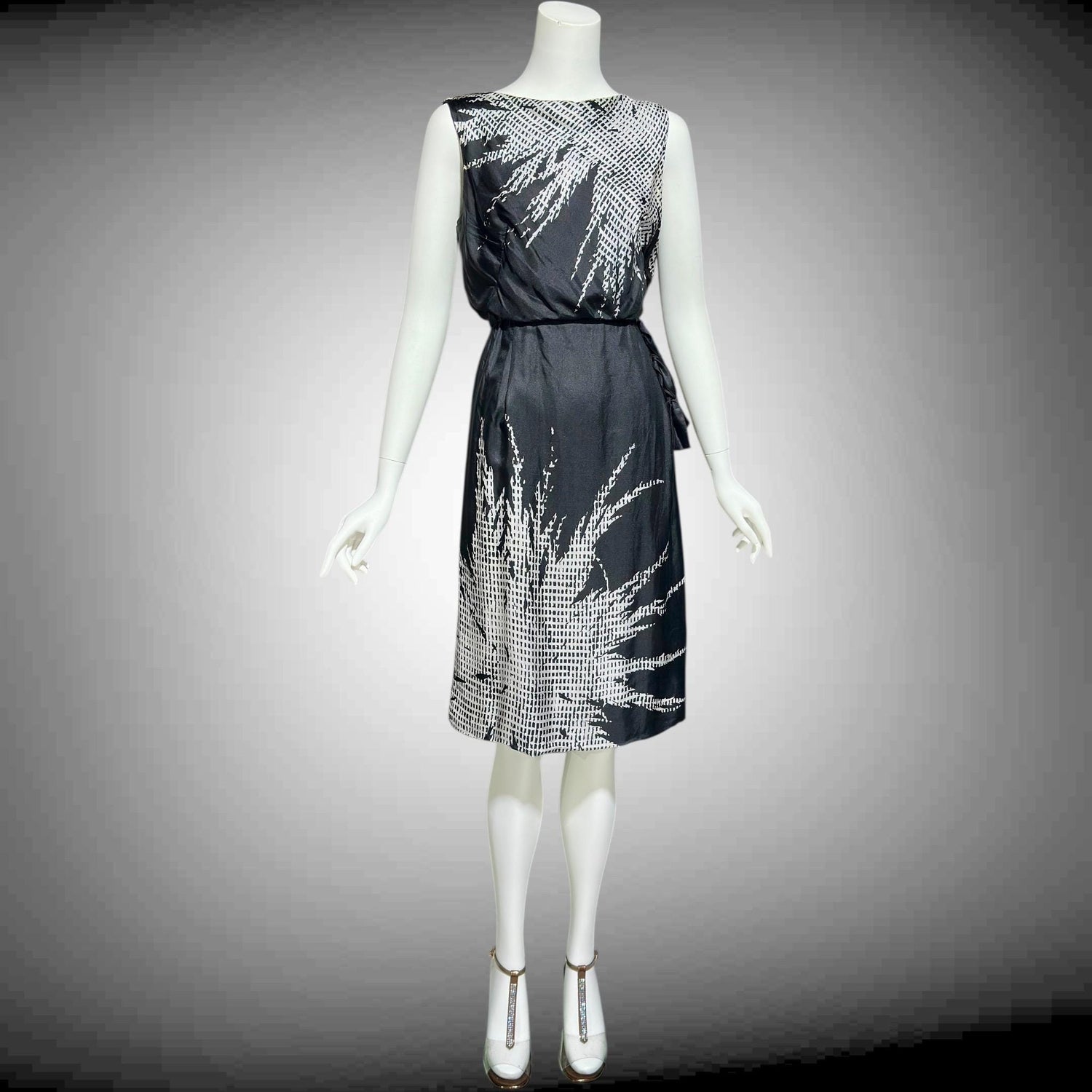 HELENA BARBIERI, vintage 1950s cocktail dress, Black and white silk wiggle dinner dress