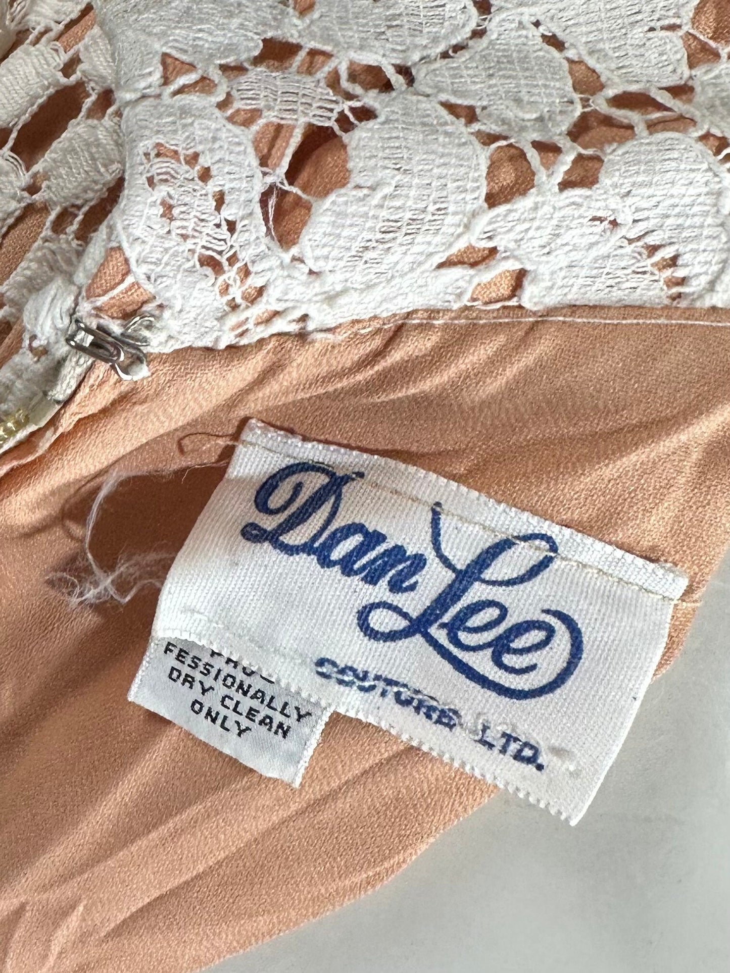 DAN LEE COUTURE Vintage 1970s maxi dress, white open weave cotton lace hostess dress