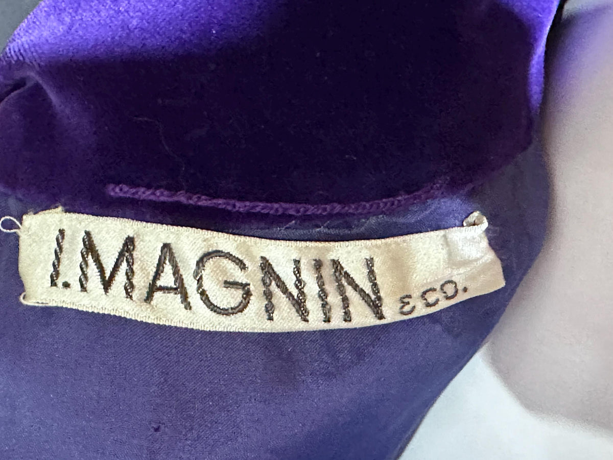 MALOUF Perfect Negligee, I. MAGNIN, 1960s vintage caftan evening dress, Royal Purple velvet and gold metallic & rhinestones Kaftan