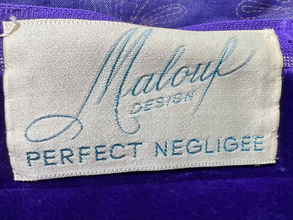 MALOUF Perfect Negligee, I. MAGNIN, 1960s vintage caftan evening dress, Royal Purple velvet and gold metallic & rhinestones Kaftan