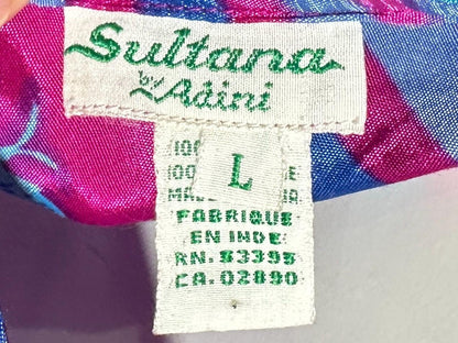 SULTANA by ADINI Vintage 1970s designer caftan dress, Op Art Rayon shift maxi house dress, large