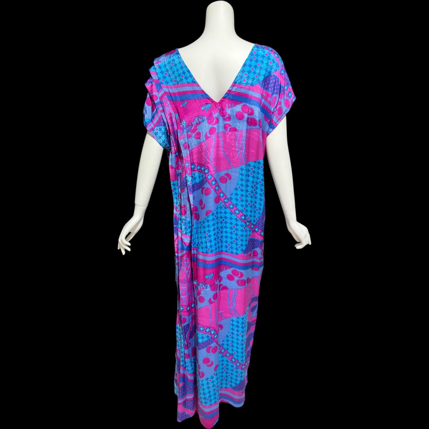 SULTANA by ADINI Vintage 1970s designer caftan dress, Op Art Rayon shift maxi house dress, large