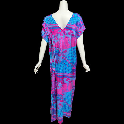 SULTANA by ADINI Vintage 1970s designer caftan dress, Op Art Rayon shift maxi house dress, large