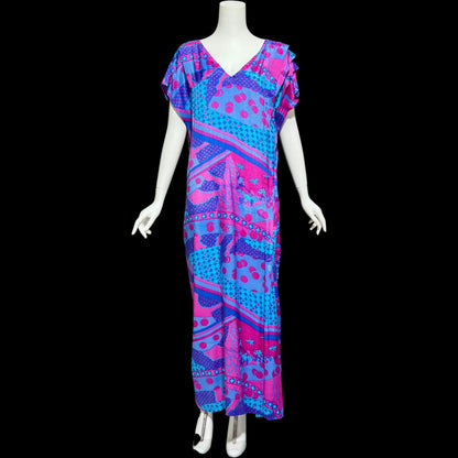 SULTANA by ADINI Vintage 1970s designer caftan dress, Op Art Rayon shift maxi house dress, large