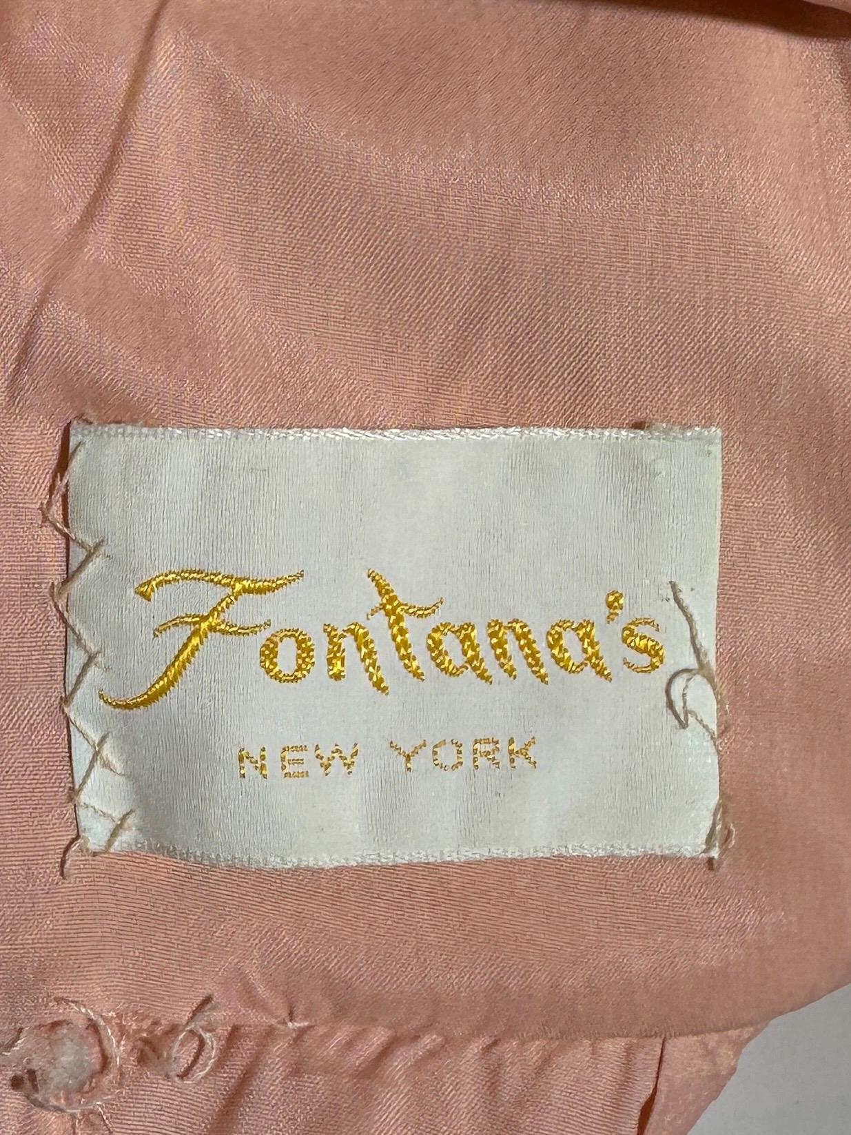1960s vintage evening dress gown, FONTANA'S NY Beaded Pink Chiffon Formal Prom Gown