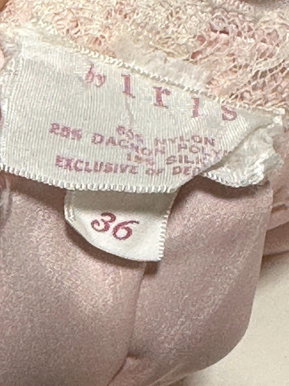 vintage 1940s nightgown slip dress, BY IRIS pink embroidered drawstring waist lingerie dress