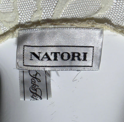 NATORI Saks, vintage dressing gown robe, 1980s Sheer white lace tie front house coat