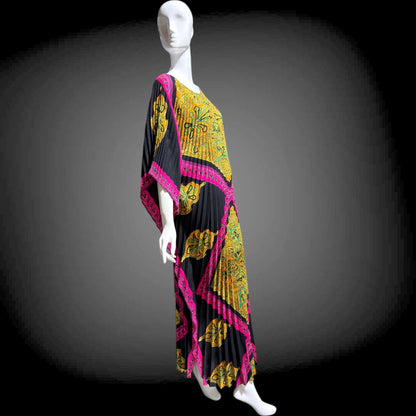 GEORGIE KEYLOUN Vintage caftan kaftan dress, 1960s Nite & Day Op Art accordion pleated party hostess dress