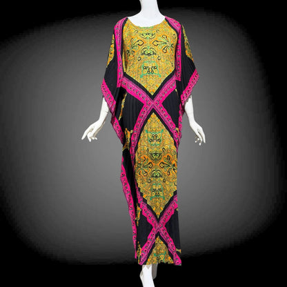 GEORGIE KEYLOUN Vintage caftan kaftan dress, 1960s Nite & Day Op Art accordion pleated party hostess dress