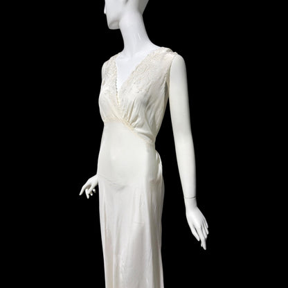 PEONY vintage 1950s Silk Nightgown Slip Dress, SHANGHAI Embroidered Off White Bridal Lingerie dress